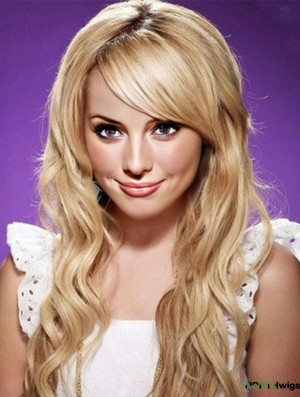 With Bangs Top Wavy Blonde Long Human Hair Lace Front Wigs