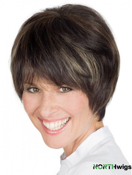 Style 8 inch Brown Short Boycuts Straight Lace Wigs