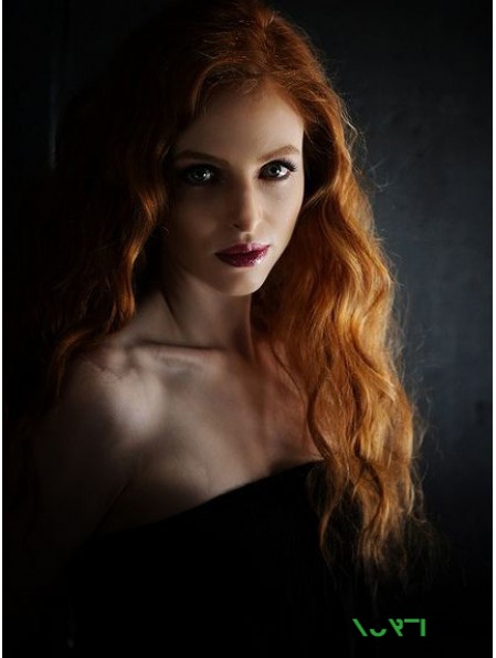 Without Bangs Long Copper Wavy 18 inch Cheap Human Hair Julianne Moore Wigs