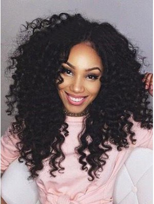Black Remy Human Lace Front Long Kinky Curly Lace Wig UK
