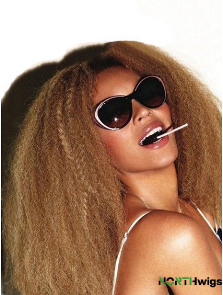 Blonde Long Kinky Without Bangs Lace Front 16 inch  Wigs