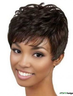 Short Brown Wavy Boycuts Good African American Wigs