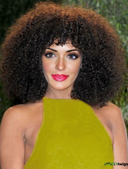African American Natural Hair Wigs With Bangs Full Lace Kinky Style