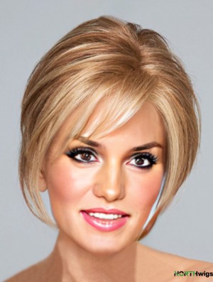 Blonde Chin Length Straight With Bangs 10 inch Perfect Medium Wigs