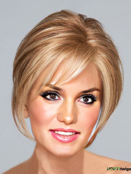 Blonde Chin Length Straight With Bangs 10 inch Perfect Medium Wigs