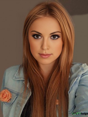 22 inch Straight Without Bangs Lace Front Copper Beautiful Long Bella Thorne Wigs