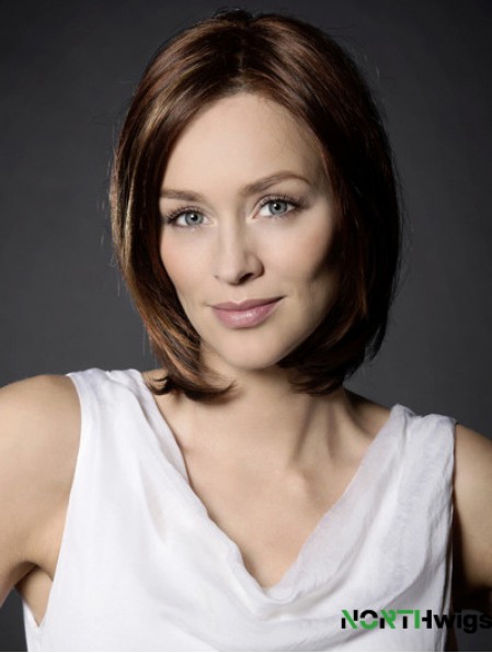 11 inch Straight Auburn Synthetic Shoulder Length 100% Hand-tied Wig Bob Style