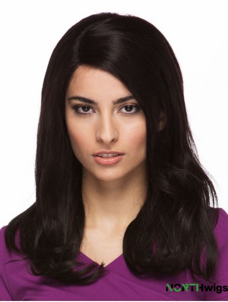Black 14 inch Cheapest Long Straight Without Bangs Lace Wigs