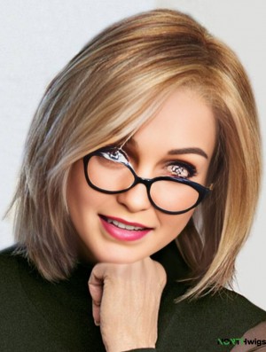 Human Hair Wigs Monofilament Cap Blonde Color Straight Style