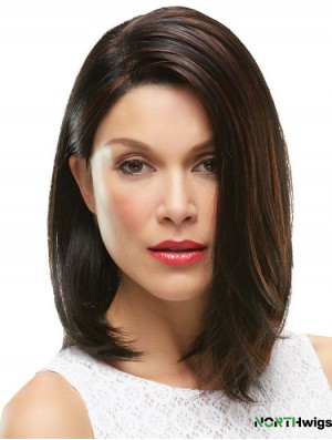 Shoulder Length Without Bangs 12 inch Straight Brown Medium Wigs
