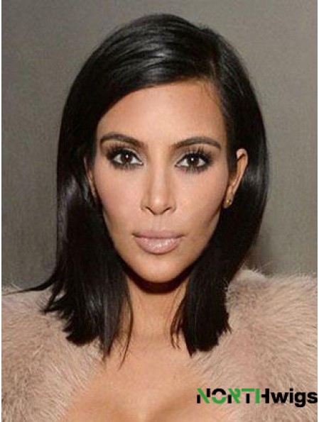Popular Black Shoulder Length Straight Lace Front 14 inch  Wigs