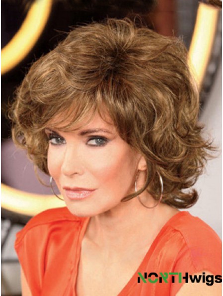 Chin Length Curly With Bangs Lace Front Brown Modern 12 inch  Wigs
