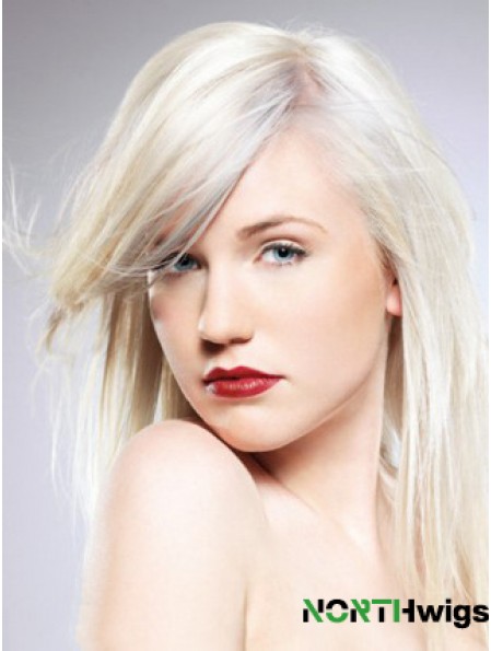 Capless With Bangs Long Straight 16 inch Platinum Blonde Convenient Fashion Wigs