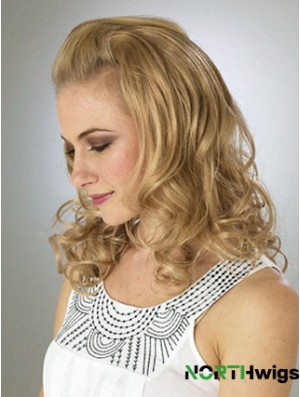 Shoulder Length Wavy Blonde Durable Synthetic Half Wigs