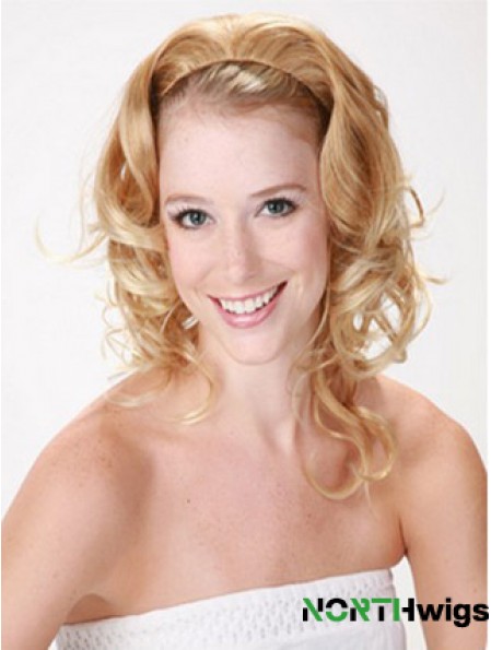 Shoulder Length Curly Blonde Style Synthetic Half Wigs